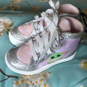 DISNEY Star Wars Mandalorian pink sparkle little girls girl size 10 sneakers.